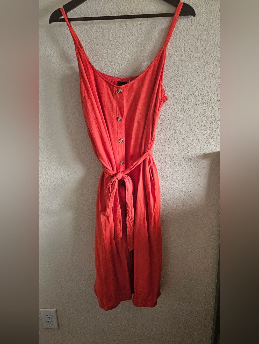 Women's Linen Coral Colored Midi Dress